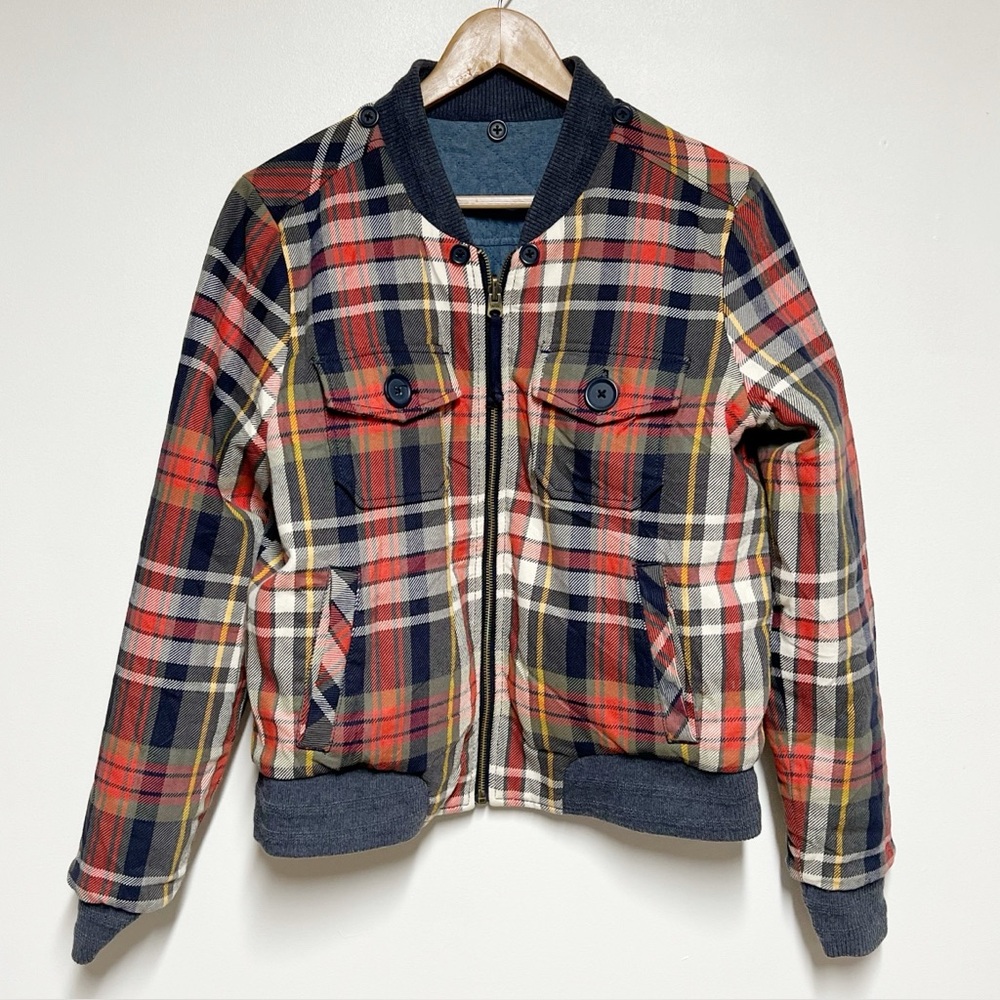 Faherty Women’s reversible Plaid Oversized Bomber Jacket Sz S